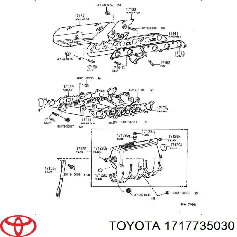 Прокладка впускного коллектора 1717735030 Toyota