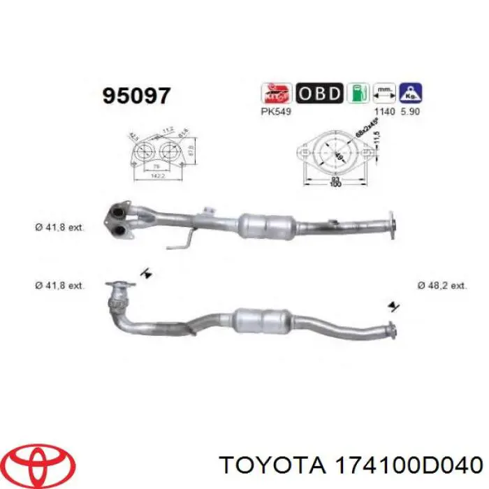 174100D040 Toyota труба приемная (штаны глушителя передняя)