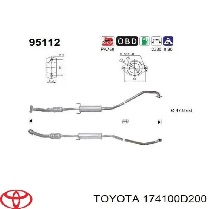 174100D200 Toyota глушитель, передняя часть