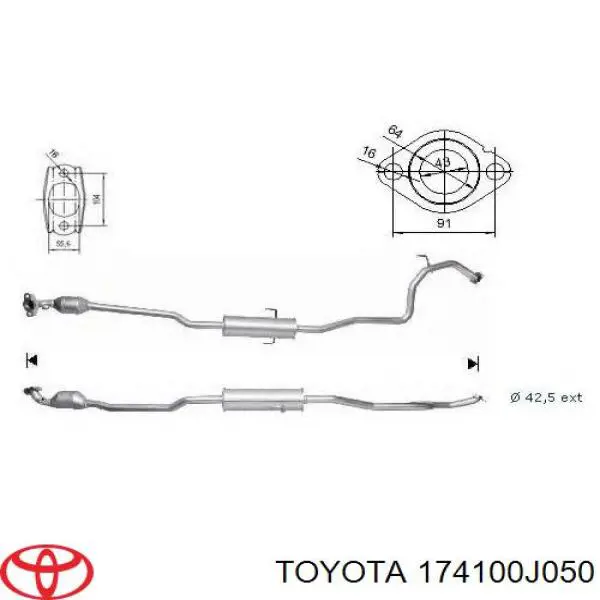 174100J050 Toyota silenciador, parte traseira