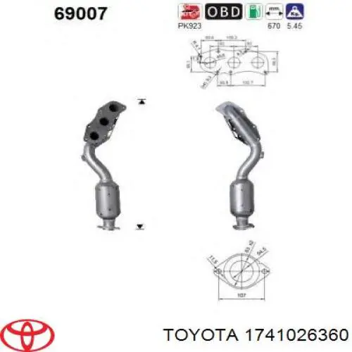 1741026360 Toyota Глушитель, передняя часть