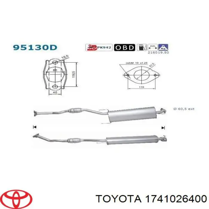 Silenciador delantero 1741026400 Toyota