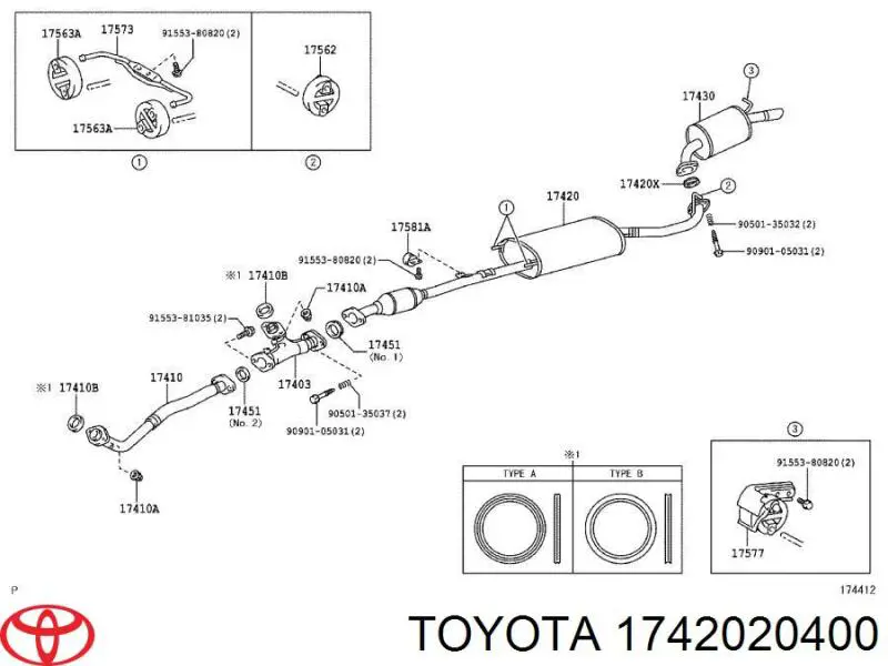 1742020400 Toyota silenciador, parte central