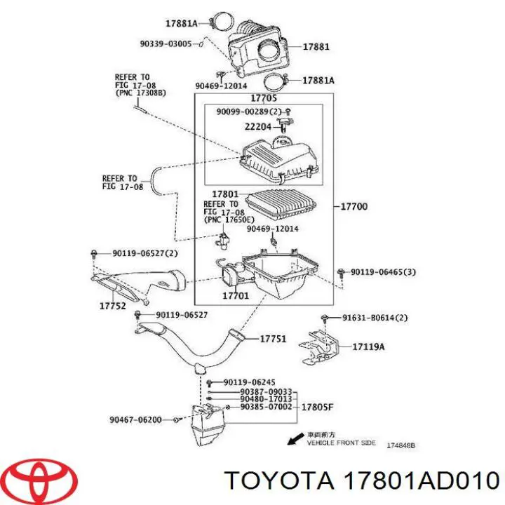 Купить 17801AD010 Toyota Автомобильный фильтр воздуха