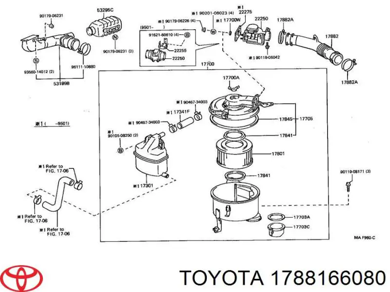 1788166080 Toyota патрубок воздушный, выход воздушного фильтра