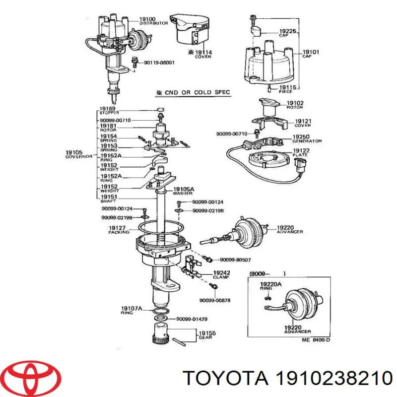 Rotor del distribuidor de encendido 1910238210 Toyota