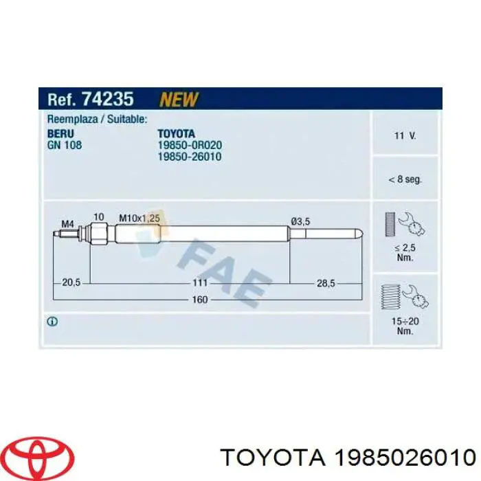 Свечи накала 1985026010 Toyota