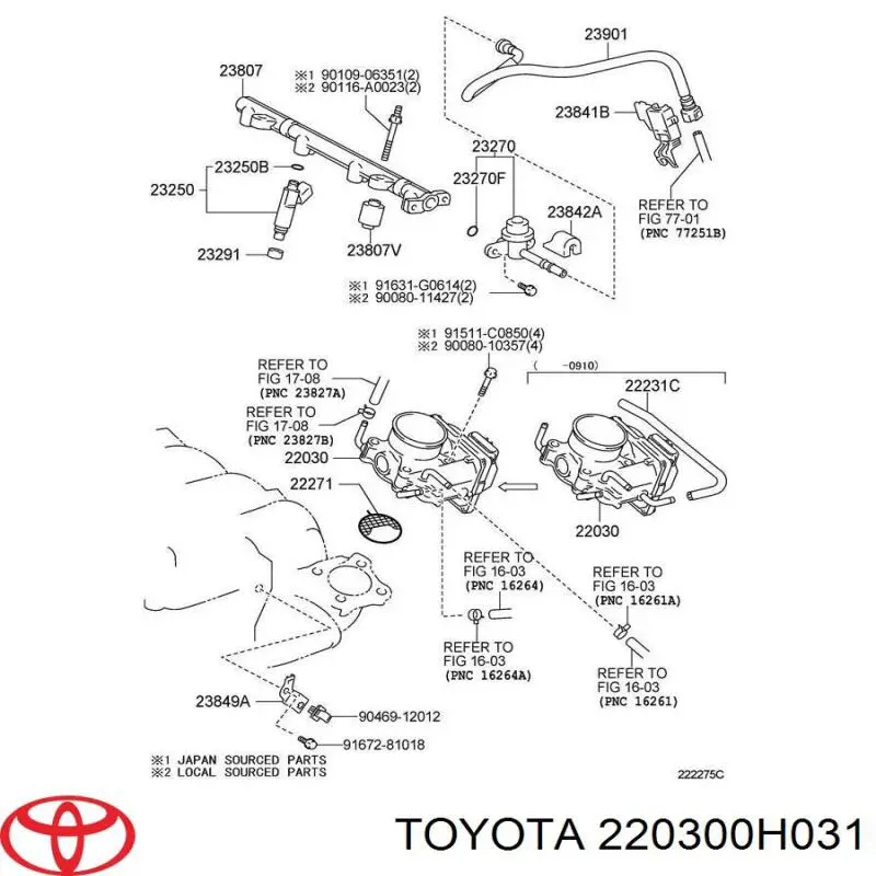 220300H031 Toyota дроссельная заслонка в сборе