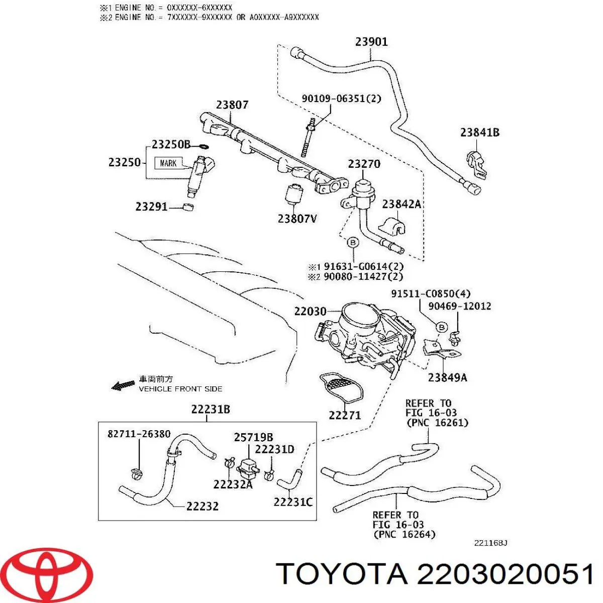 2203020050 Toyota válvula de borboleta montada