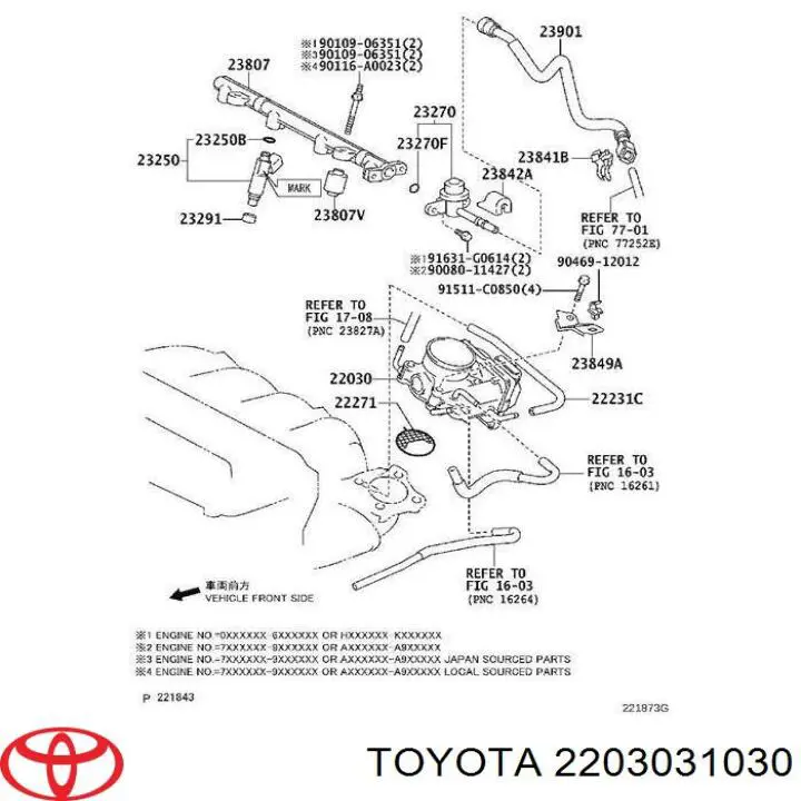 2203031030 Toyota válvula de borboleta montada