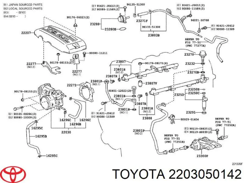 2203050142 Toyota válvula de borboleta montada