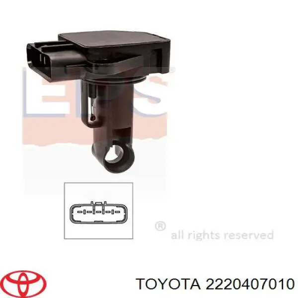 Датчик потоку (витрати) повітря, витратомір MAF - (Mass Airflow) 2220407010 Toyota/Lexus