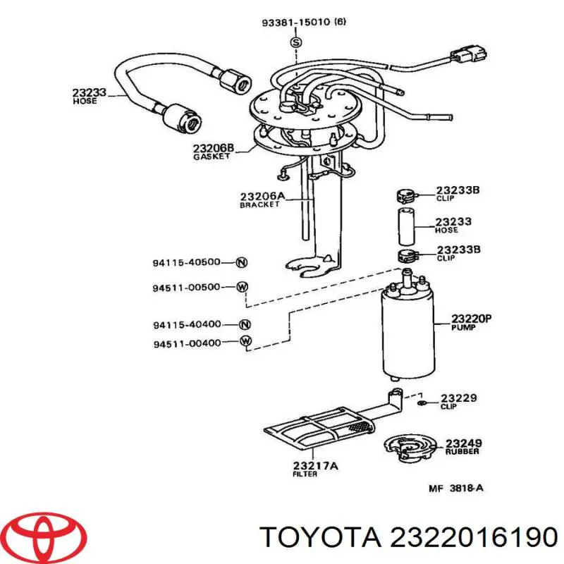 Elemento de turbina de bomba de combustible 2322016190 Toyota