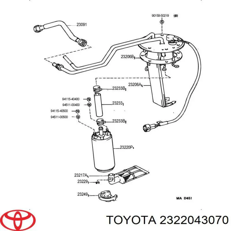 Топливный насос электрический погружной на Toyota Previa TCR1, TCR2