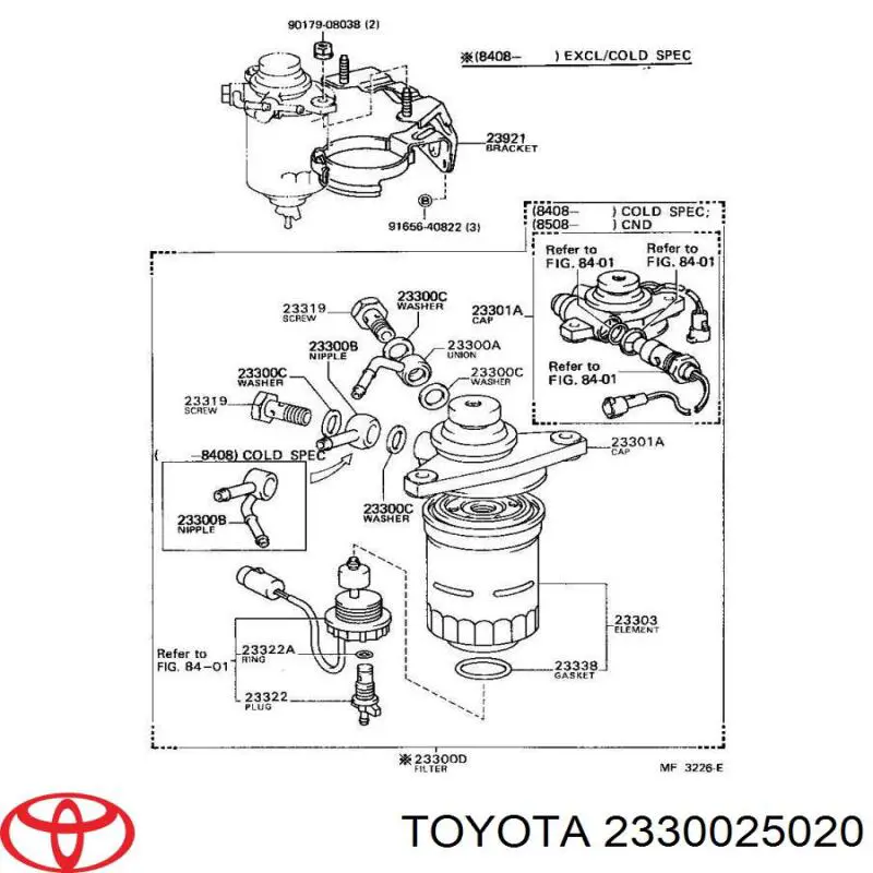 Filtro combustible 2330025020 Toyota