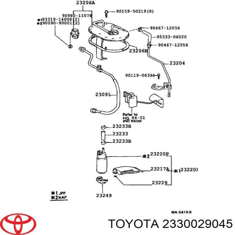 Filtro combustible 2330029045 Toyota