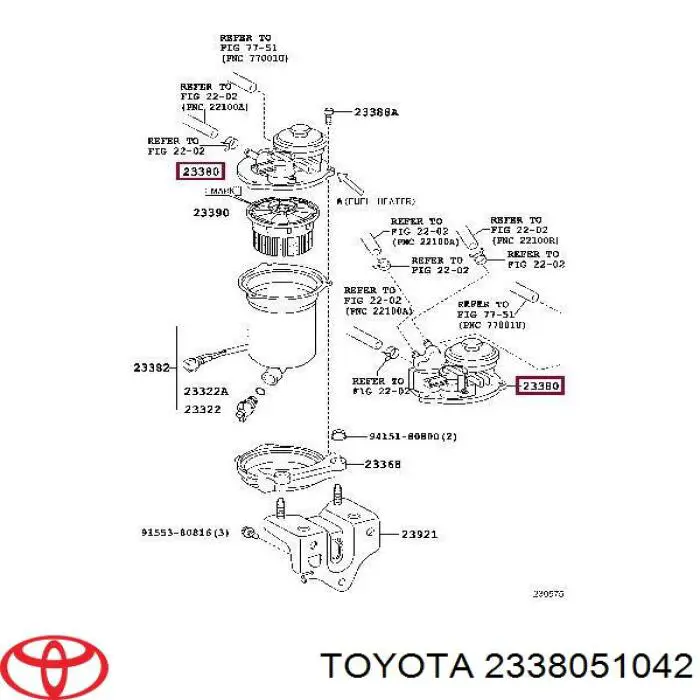 2338051042 Toyota tampa de casco de filtro de combustível