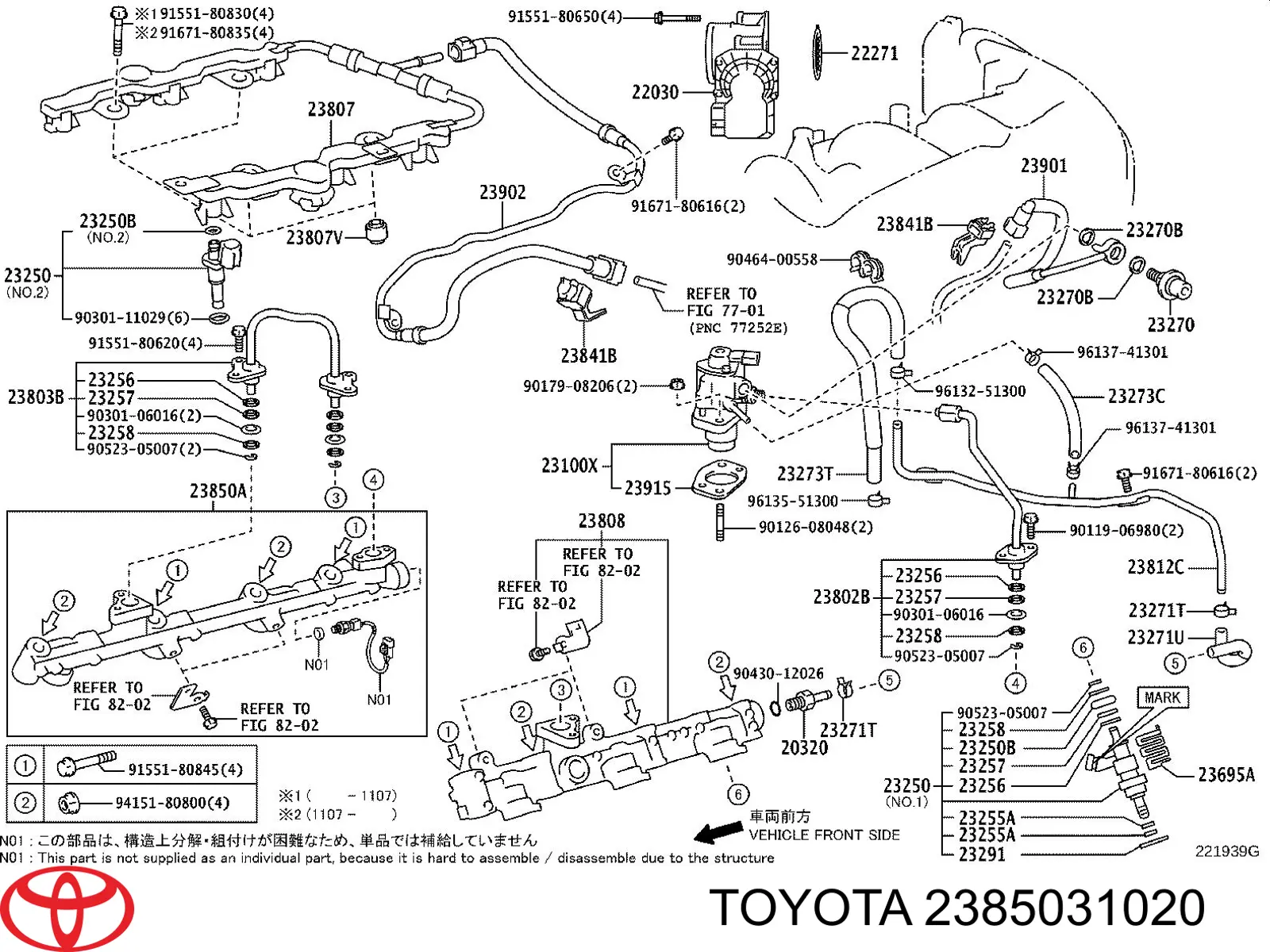 2385031020 Toyota distribuidor de combustível (rampa direito)