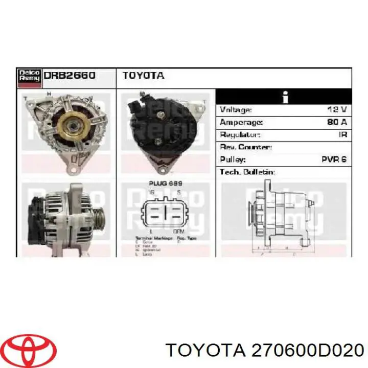 Генератор автомобиля Toyota 270600D030F