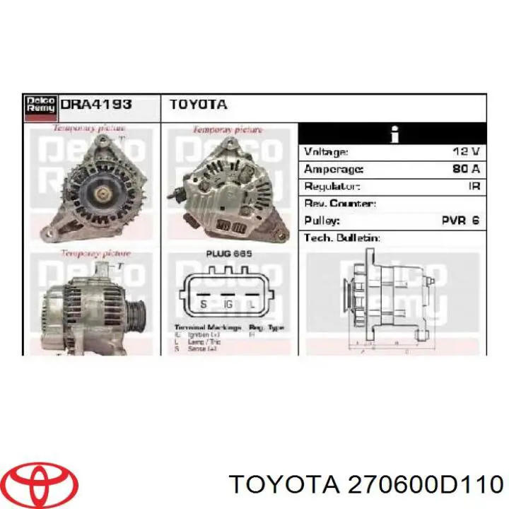 Alternador 270600D110 Toyota