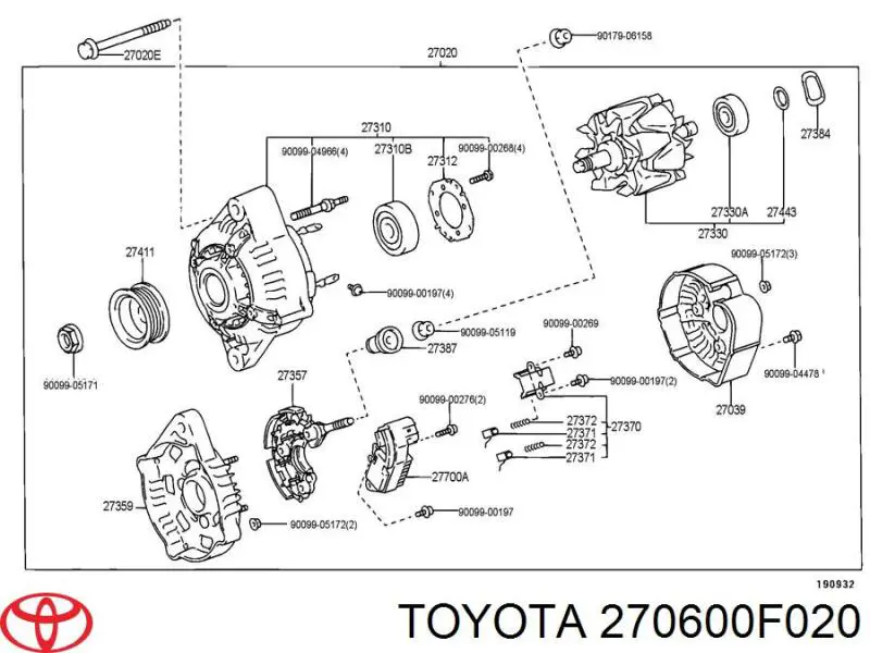 Генератор 270600F02084 Toyota