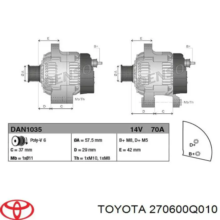 Alternador 270600Q010 Toyota