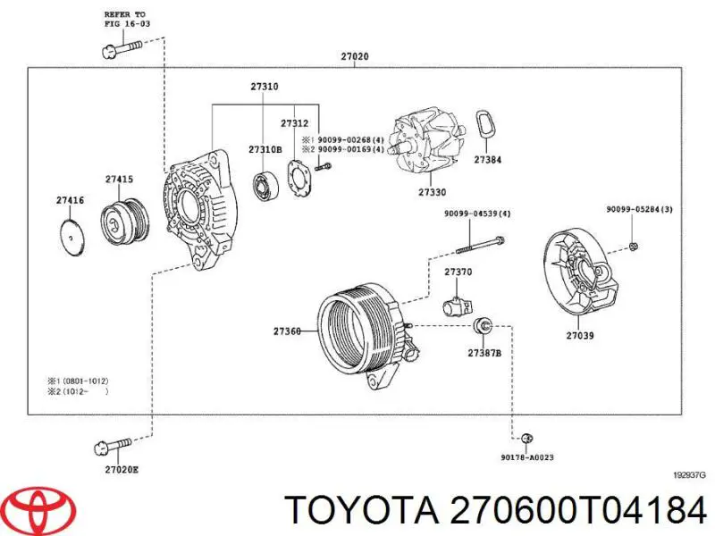 Генератор 270600T04184 Toyota