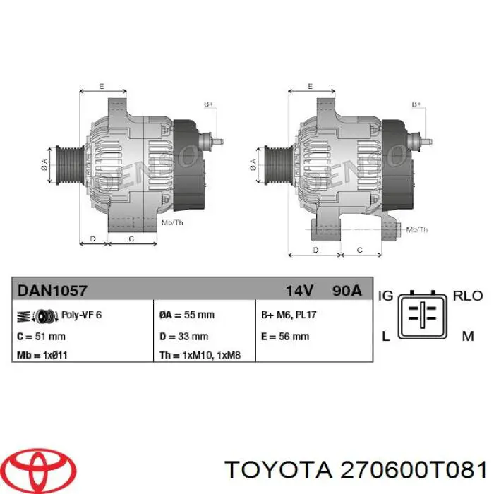 Генератор 270600T080 Toyota