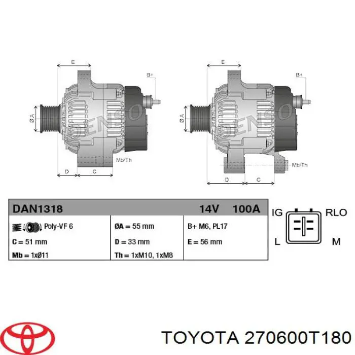 270600T180 Toyota генератор