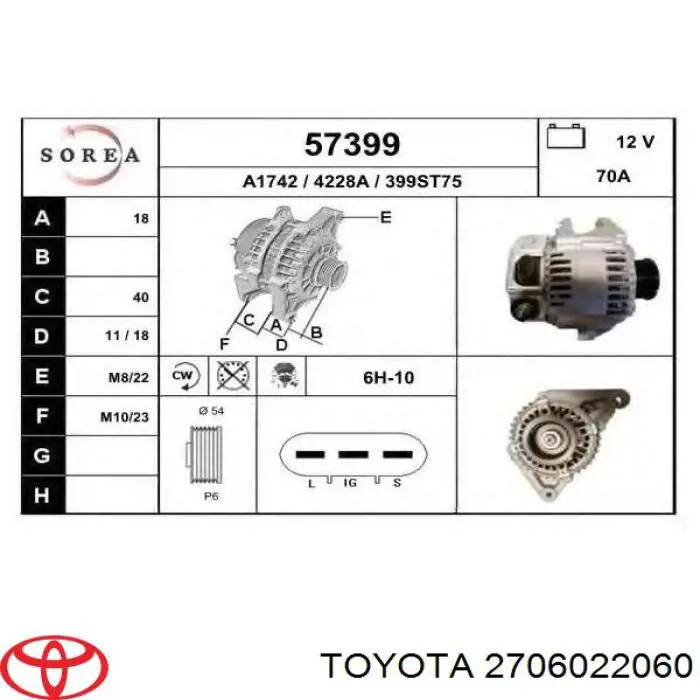 Автомобильный генератор Toyota 2706022060 цена, от 150.50 USD