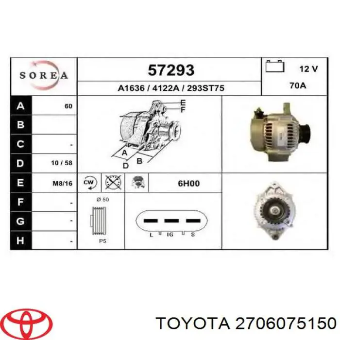 Автомобильный генератор Toyota 2706075150 цена, от 154.61 USD