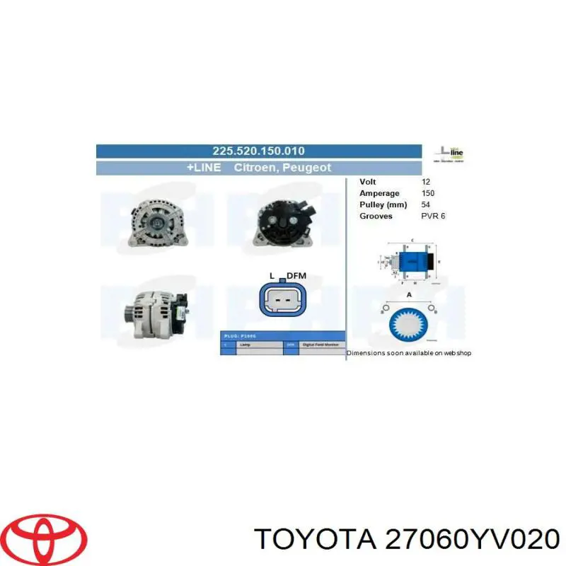 Генератор автомобиля Toyota 27060YV020