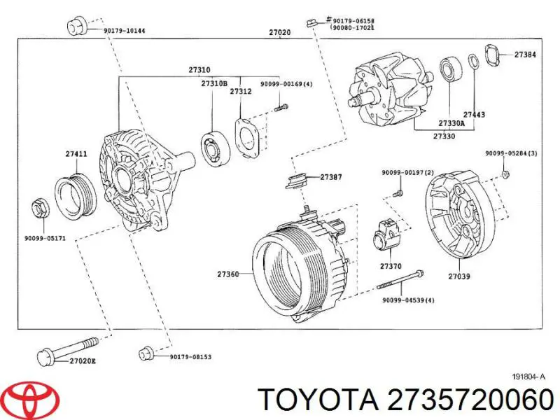 2735720060 Toyota eixo de diodos do gerador