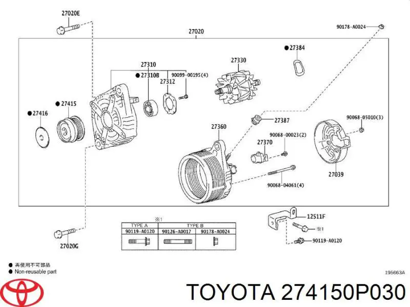 274150P030 Toyota polia do gerador