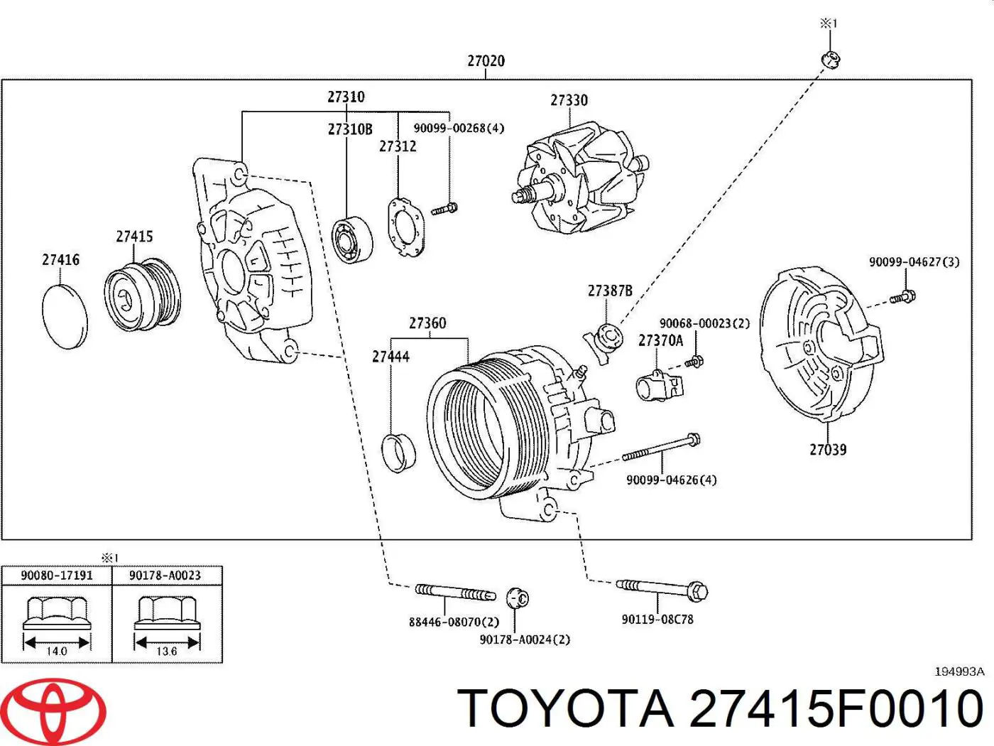 Инерционный шкив Toyota 27415F0010 цена, от 235.01 USD