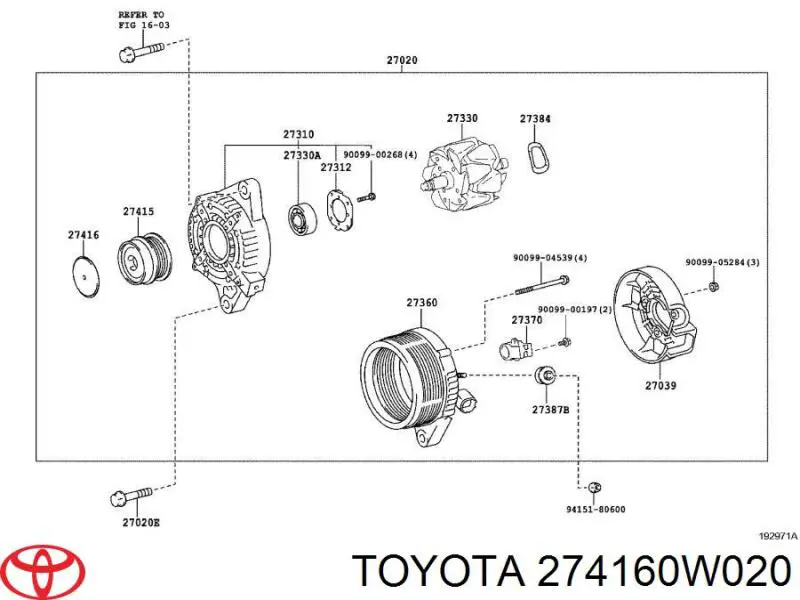 274160W020 Toyota polia do gerador