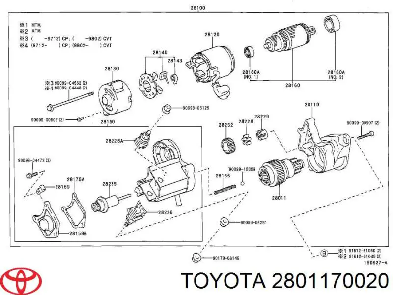 Bendix, motor de arranque 2801170020 Toyota