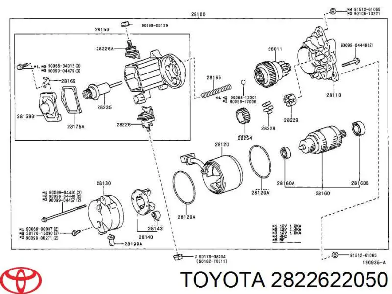 2822622050 Toyota roda-livre do motor de arranco