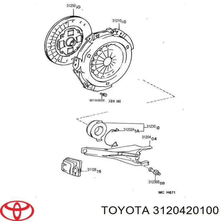 Horquilla de desembrague, embrague 3120420100 Toyota