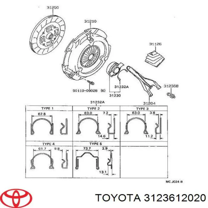 Ось вилки сцепления на Toyota Corolla E10