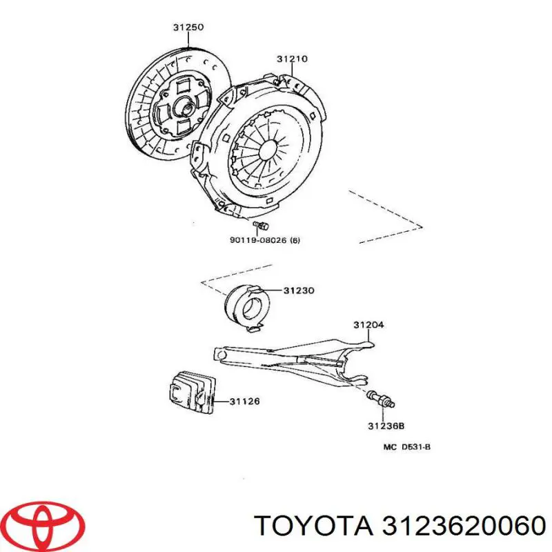 3123620060 Toyota ось вилки сцепления