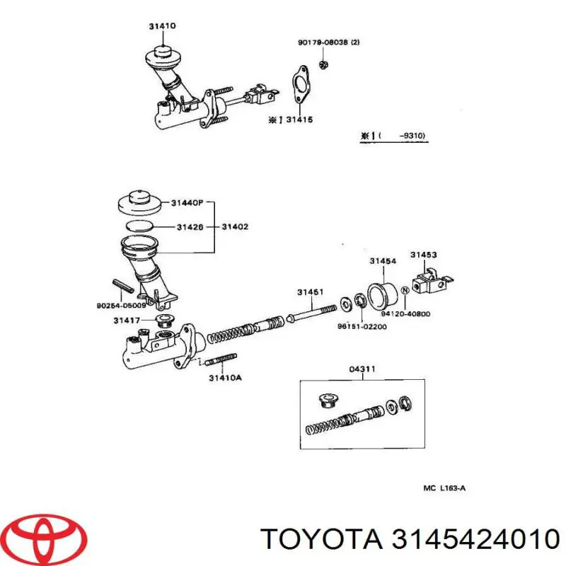 Ремкомплект главного цилиндра сцепления 3145424010 Toyota