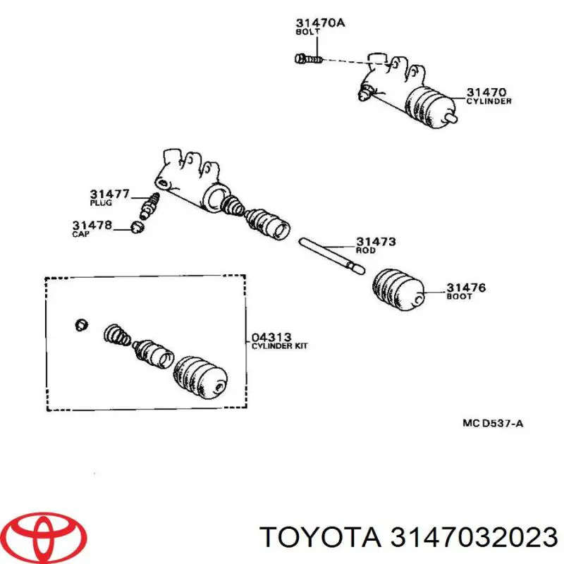 Цилиндр сцепления рабочий Toyota 3147032023
