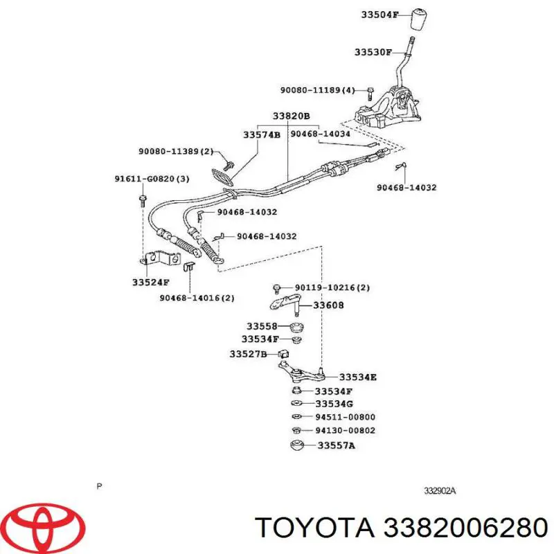 Трос переключения передач сдвоенный 3382006280 Toyota