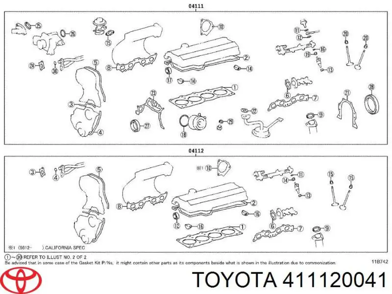 Комплект прокладок двигателя 411120040 Toyota