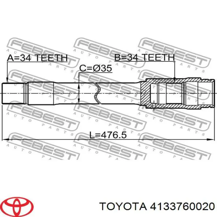 Привод передний правый Toyota 4133760020 цена, от 48.41 USD