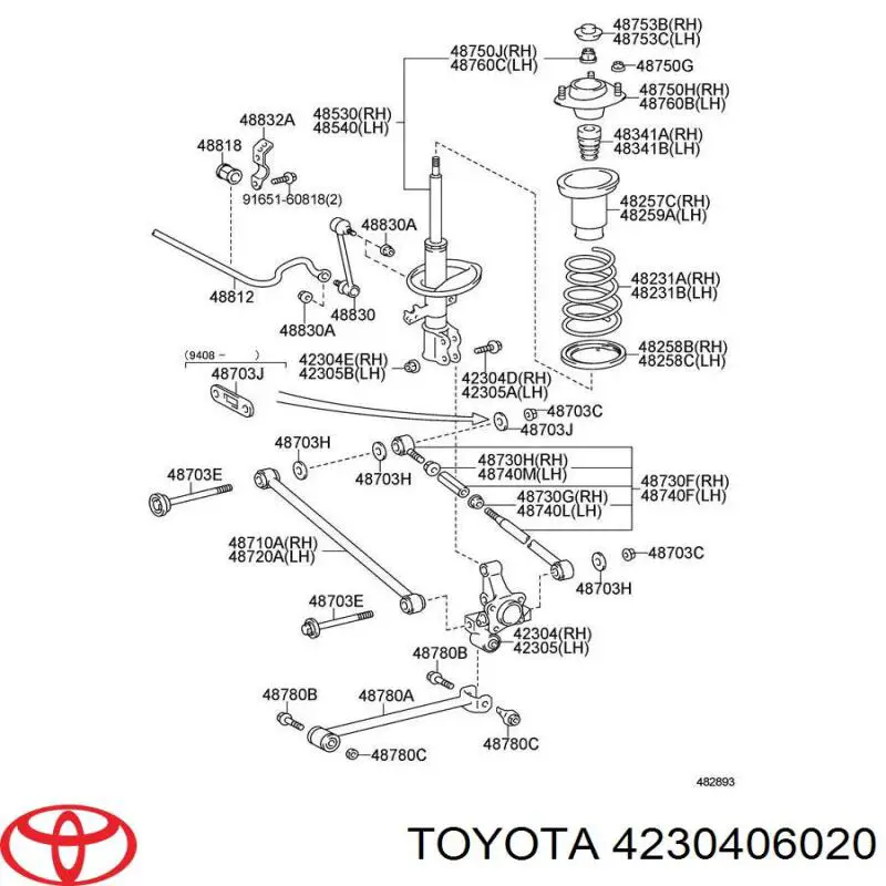 42304-06020 Toyota цапфа (поворотный кулак задний правый)