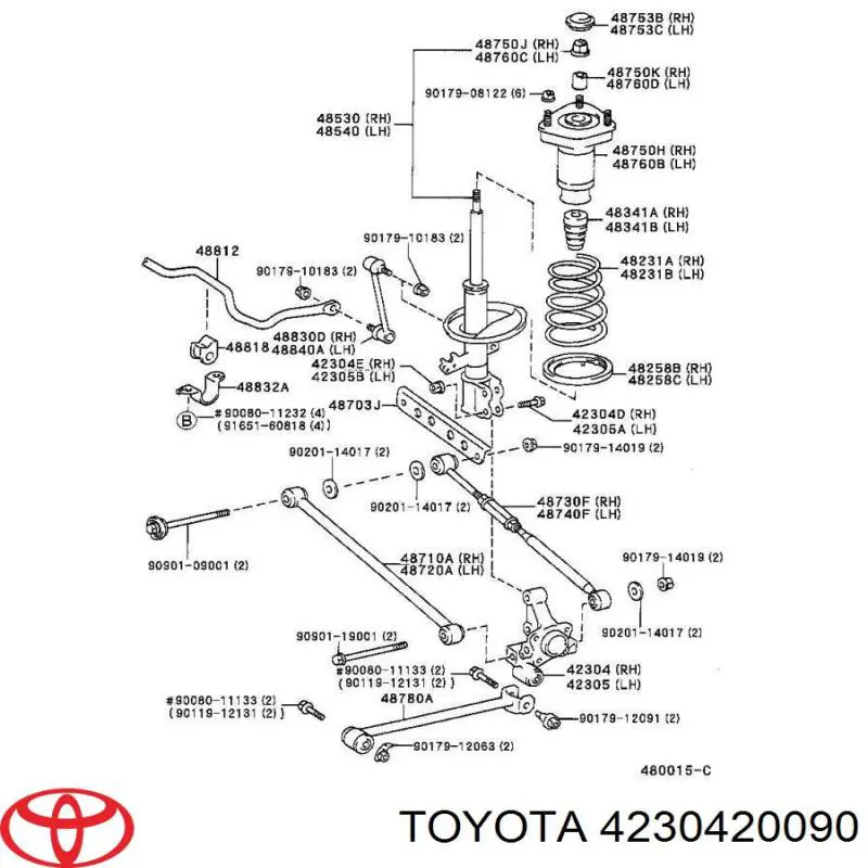 4230420090 Toyota цапфа (поворотный кулак задний правый)