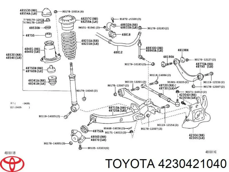 4230421040 Toyota pino moente (extremidade do eixo traseiro direito)