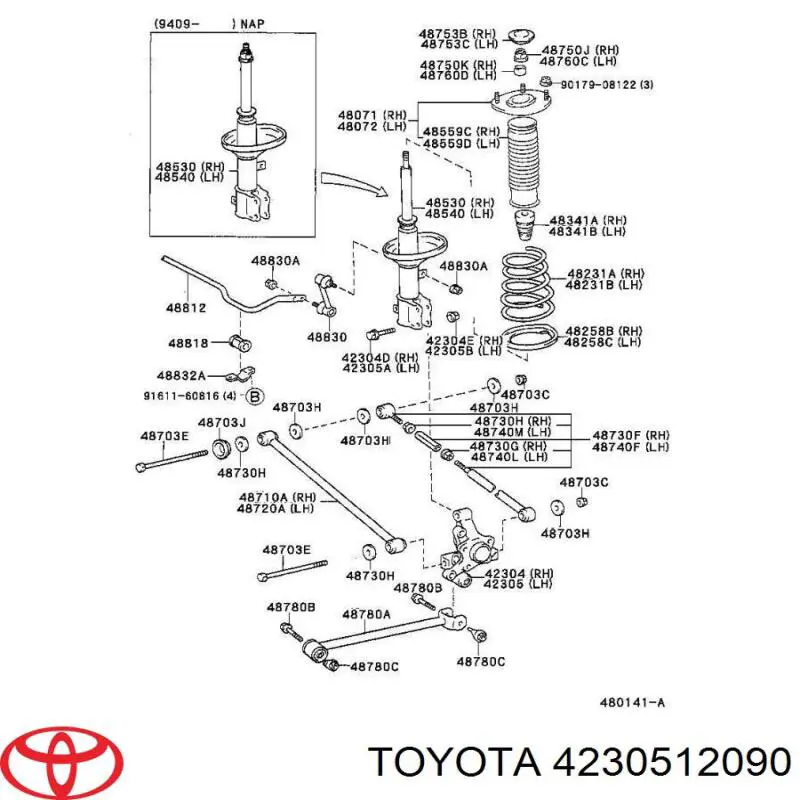 4230512090 Toyota цапфа (поворотный кулак задний левый)